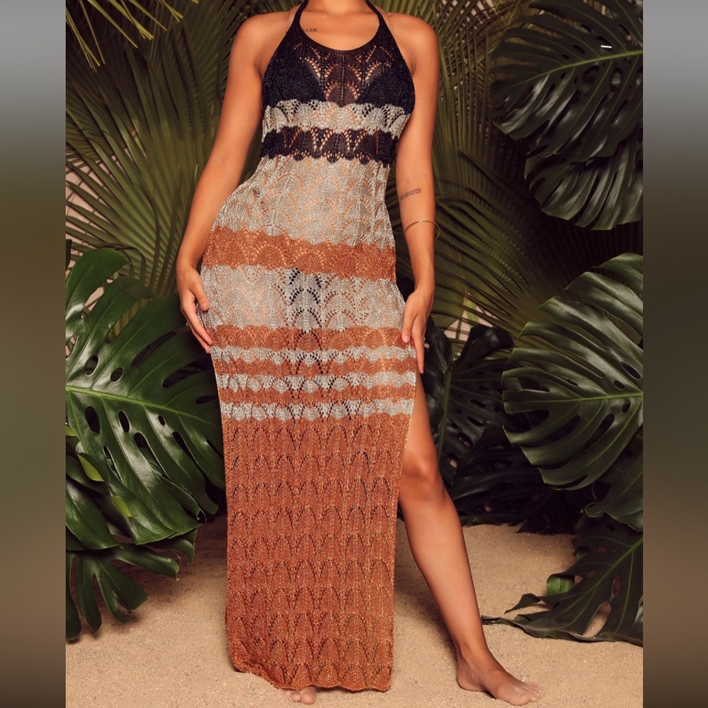 Fashion nova Need To Get Away Crochet Cover Up Dress - Gold/combo